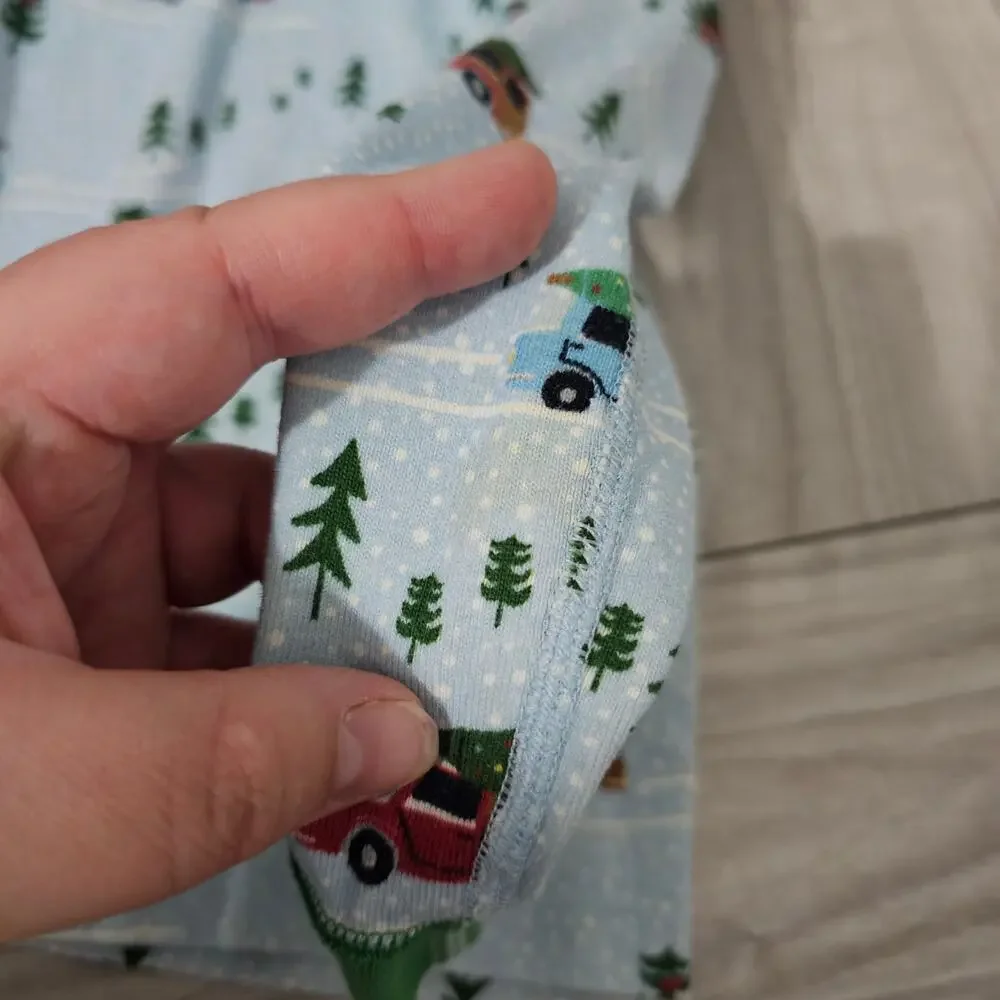Hanna Andersson Pajama Set Blue Green Red Car Carrying Christmas Tree 6-7